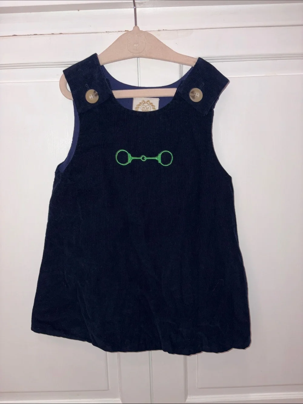 The Beaufort Bonnet Company Navy Corduroy Jumper with Green Embroidery